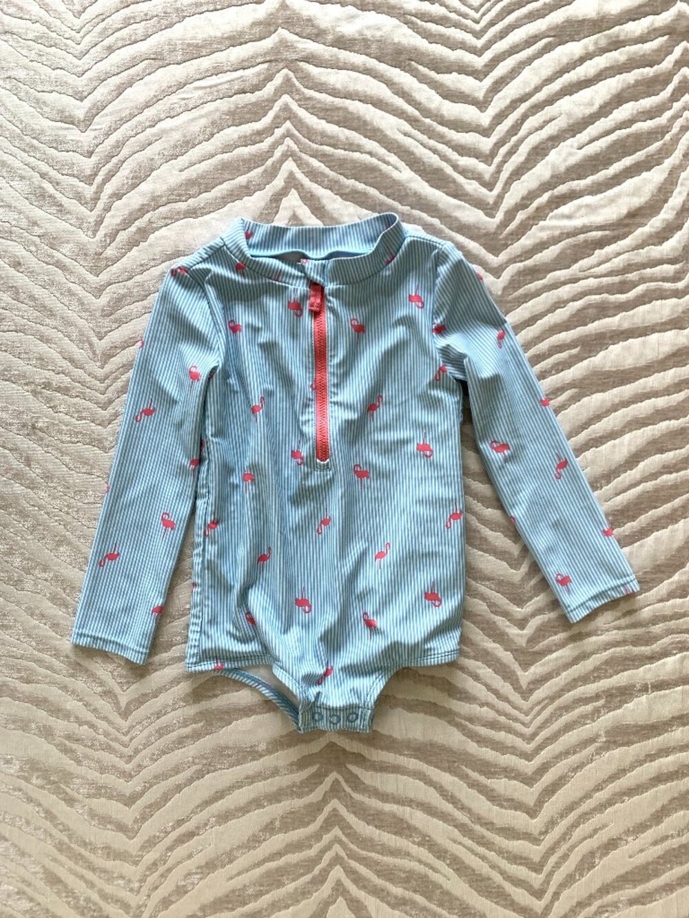 Girl Flamingo Striped Long Sleeve Rash Guard Swimsuit Size 3T